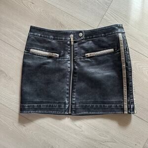 SO Faux Leather Mini Skirt Black Moto Zip Trim Size 9